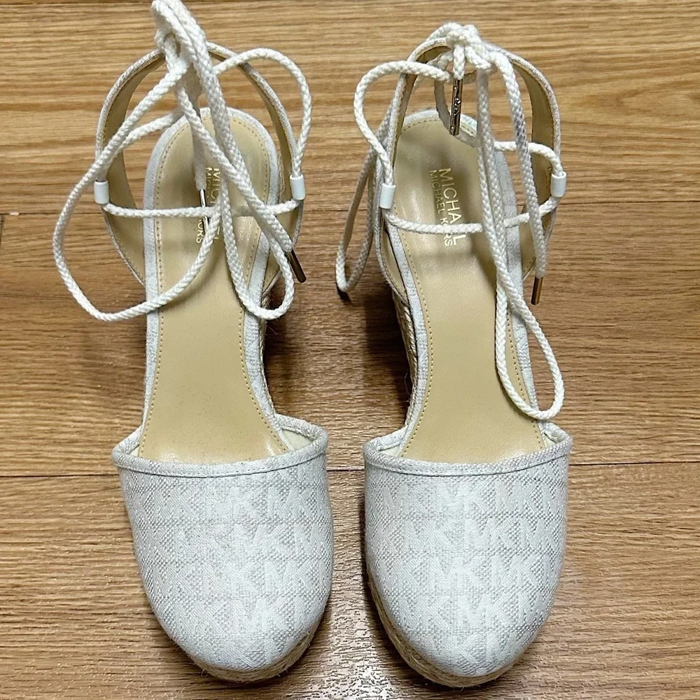 MICHAEL KORS Wedge Monogram Platform Sandals Espadrilles